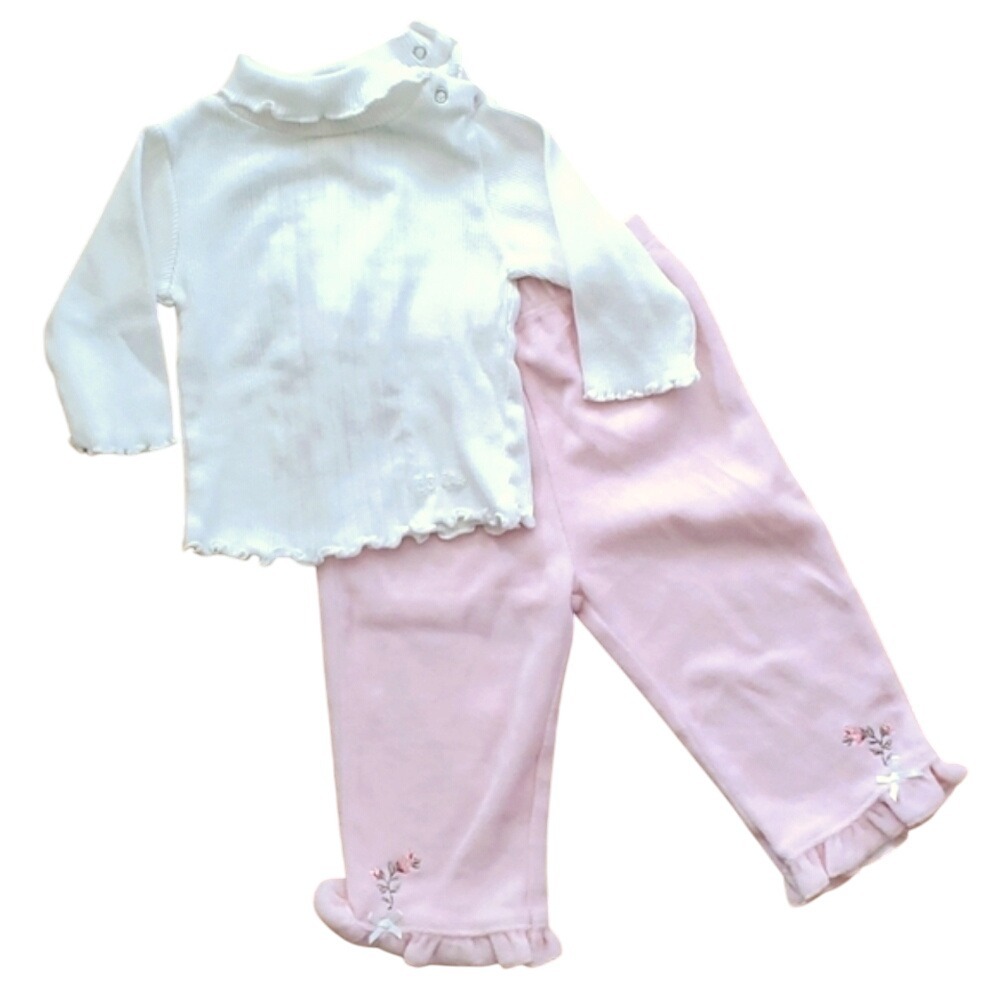 ZaZie Zen Girls 2 Piece White Ribbed Turtleneck with Pink Velour Pants Outfit 6M
